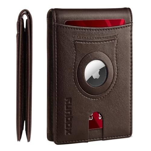 Front. Vulpecula Spade - AirTag-Wallet-Mens-Slim-RFID Blocking Wallets Leather with Bill Compartment Air Tag Bifold Card Holder Wallet Gifts for - Oil Coffee.