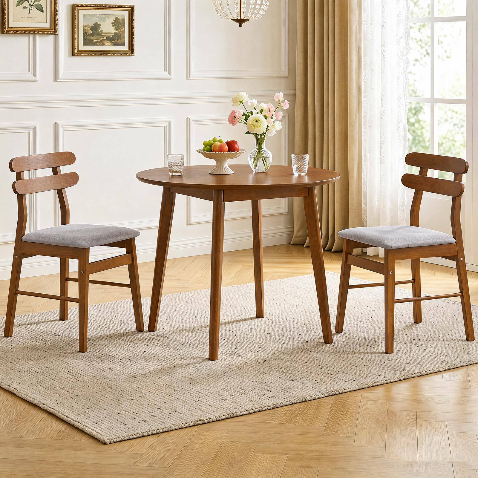 Alt View 3. Costway - Costway Upholstered Dining Chairs Set of 2, Dining Chairs with Padded Seat, High Back - Walnut and Gray.