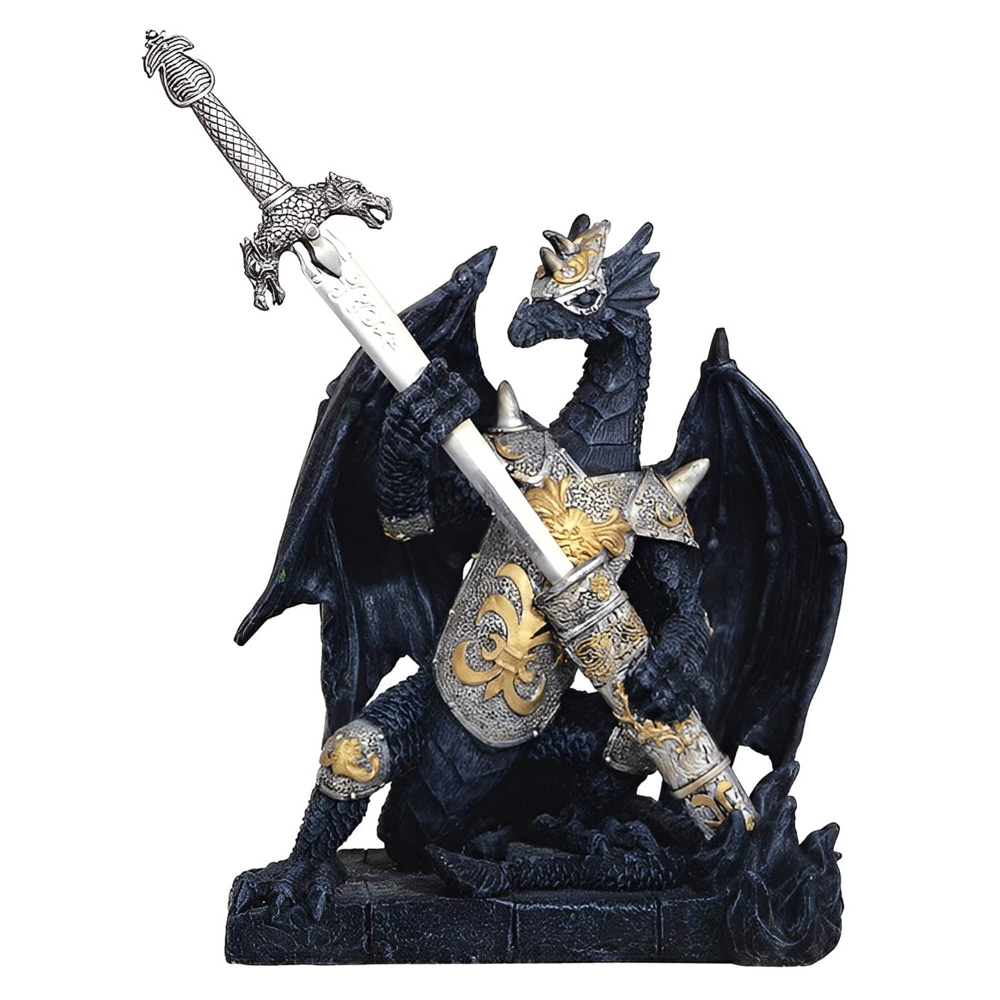 FC Design - 6.5"H Dragon with Sword Figurine Statue Office/Computer Desk Tabletop Medieval Gaming Home Decor Gift - Multi-Color
