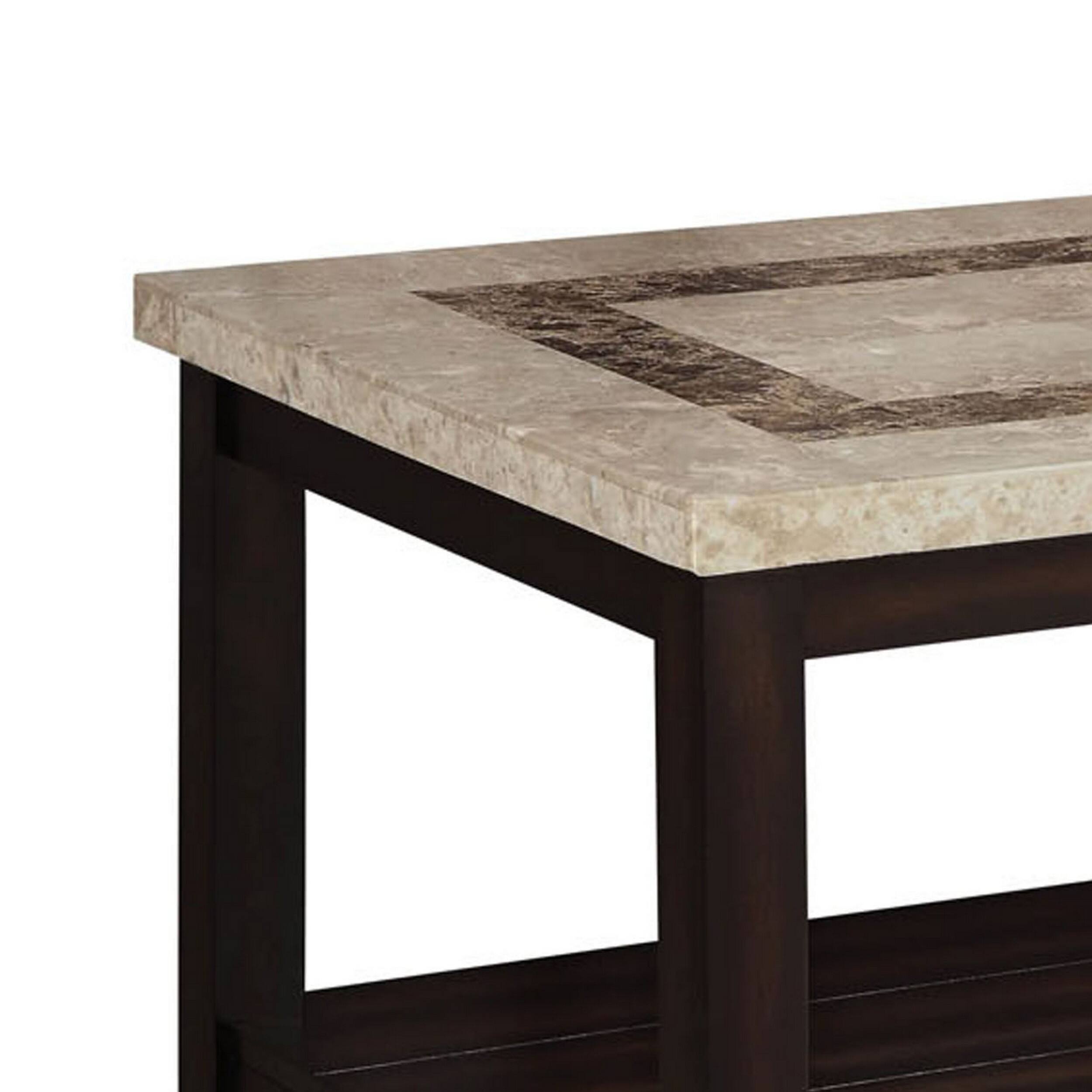 Alt View 1. Manhattan Lane - Cora 48 Inch Coffee Table, Faux Marble Top, Block Legs, Espresso Brown - Brown.