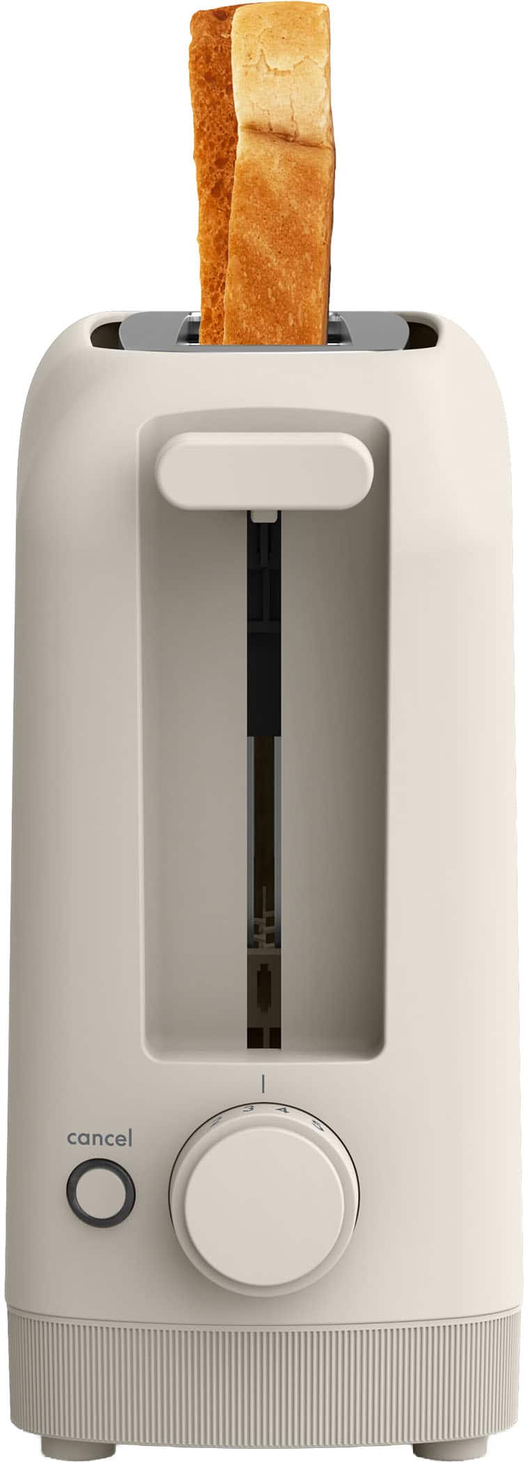 Angle. Bella - Fits-anywhere Kitchenware: 2-Slice Slim Toaster with Long Wide Slot - Oatmilk.