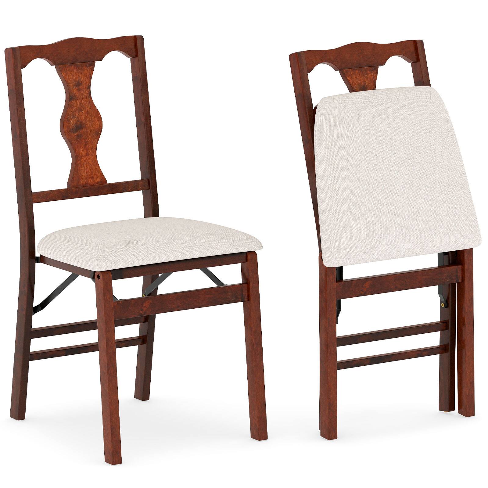Gymax - Set of 2 Folding Dining Chairs w/Rubber Wood Frame Soft Padded Seat Cushion - Brown