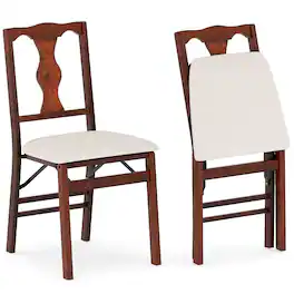 Gymax - Set of 2 Folding Dining Chairs w/Rubber Wood Frame Soft Padded Seat Cushion - Brown