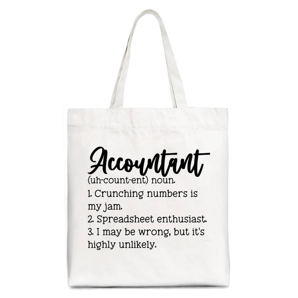 OrnamentallyYou - Accountant Definition Canvas Tote Bag, Finance Office Employee Gift Shopper - White
