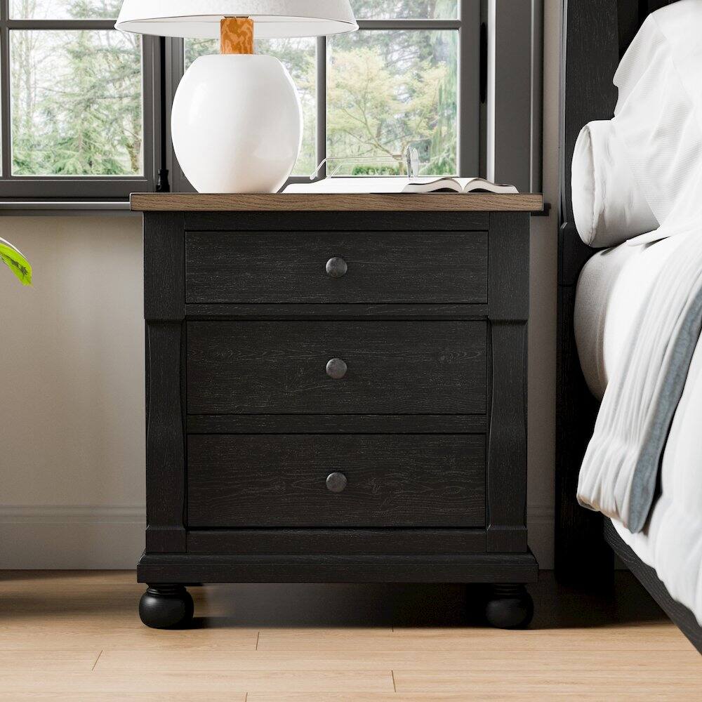 Alt View 3. Furniture of America - Millers Farmhouse 3-Drawer Adult Nightstand, Black - Black.