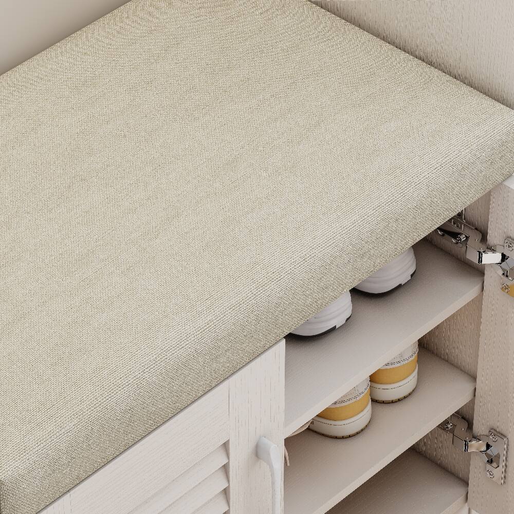 Alt View 2. Loheer - Loheer multi functional shoe storage cabinet, Ancient White Entryway Organizer with Cushion Bench, Holds 30 Pairs - Ancient White.