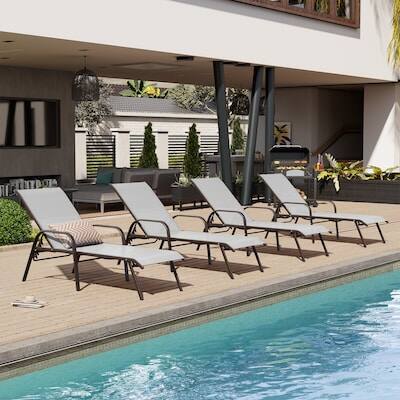 Angle. Crestlive Products - Crestlive Products Set of 2 Brown Metal Frame Adjustbale Chaise Lounge Chair with Texteline Sling Seat - Light Gray.