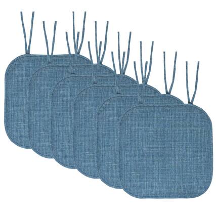 Front. Sweet Home Collection - Aria Memory Foam Non-Slip 16" x 16" Chair Cushion Pad with Ties, 6-Pack - Blue.