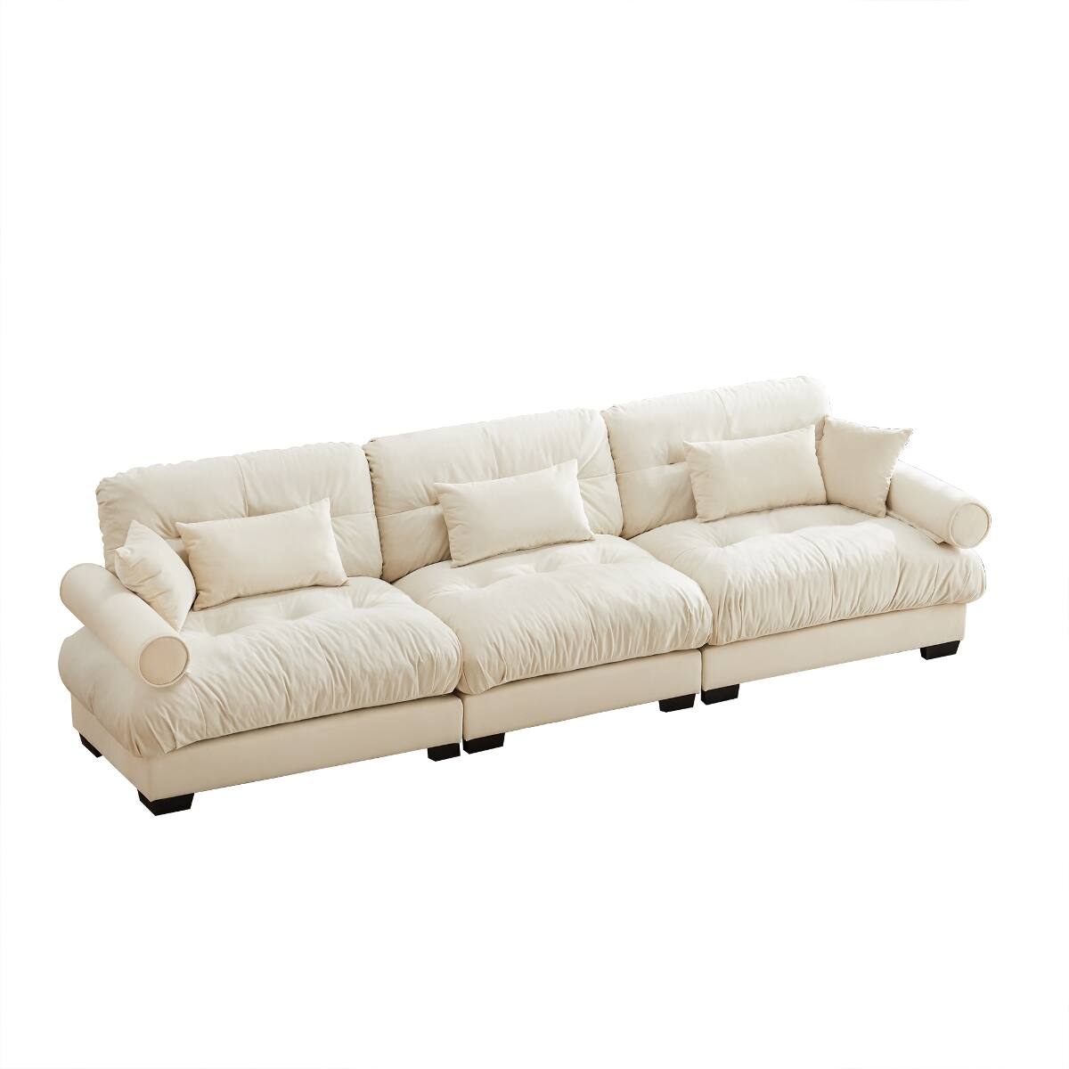 Alt View 8. Ropilly - Ropilly Extra Large 3 Seat Velvet Sofa, Cream Modern Sofa with Deep Cushions and Pillows - Cream.