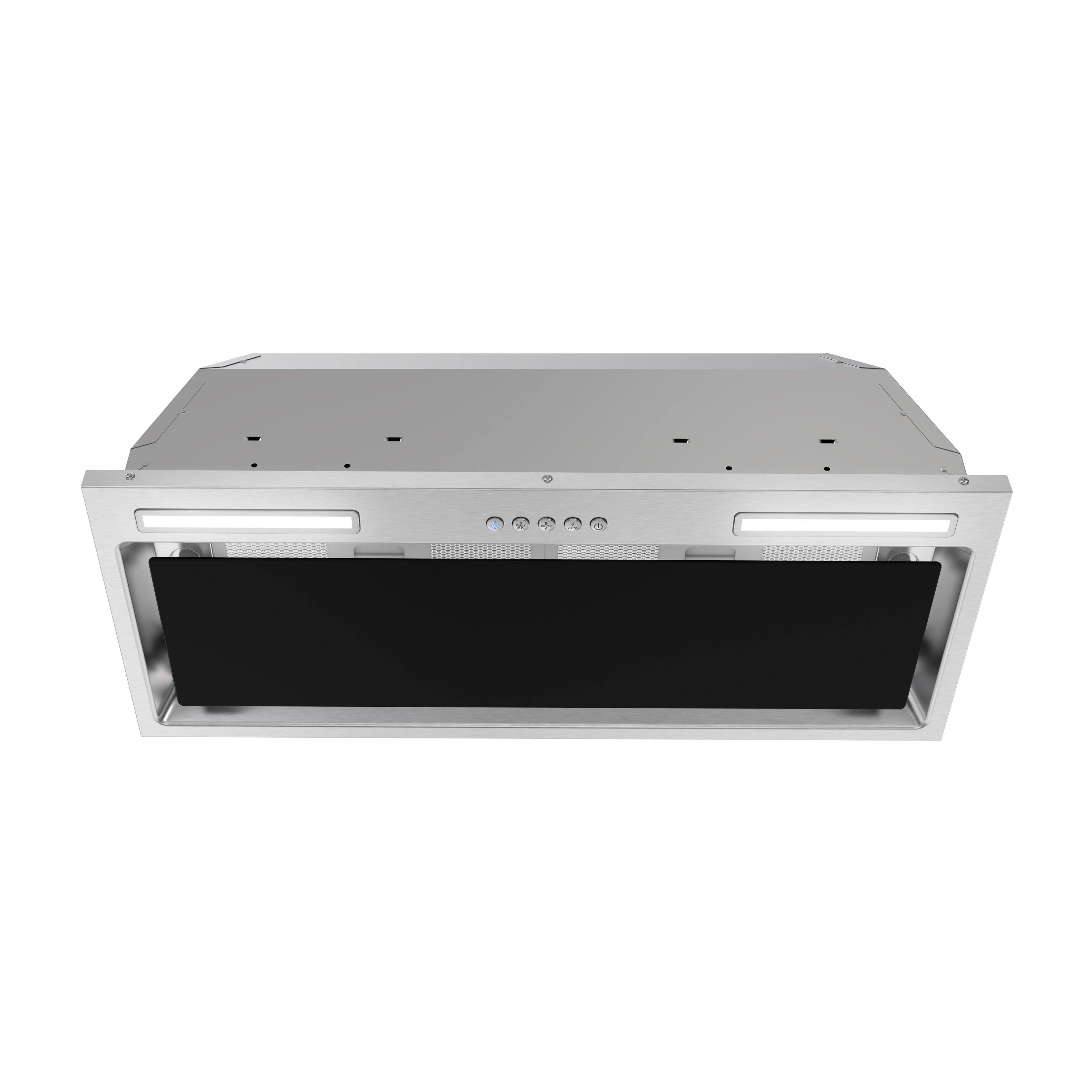 Angle. Streamline - 28 in. Cupello Convertible Insert 350 CFM Range Hood, Mesh Filters, Electronic Button Control, LED Lights - Glossy Black.