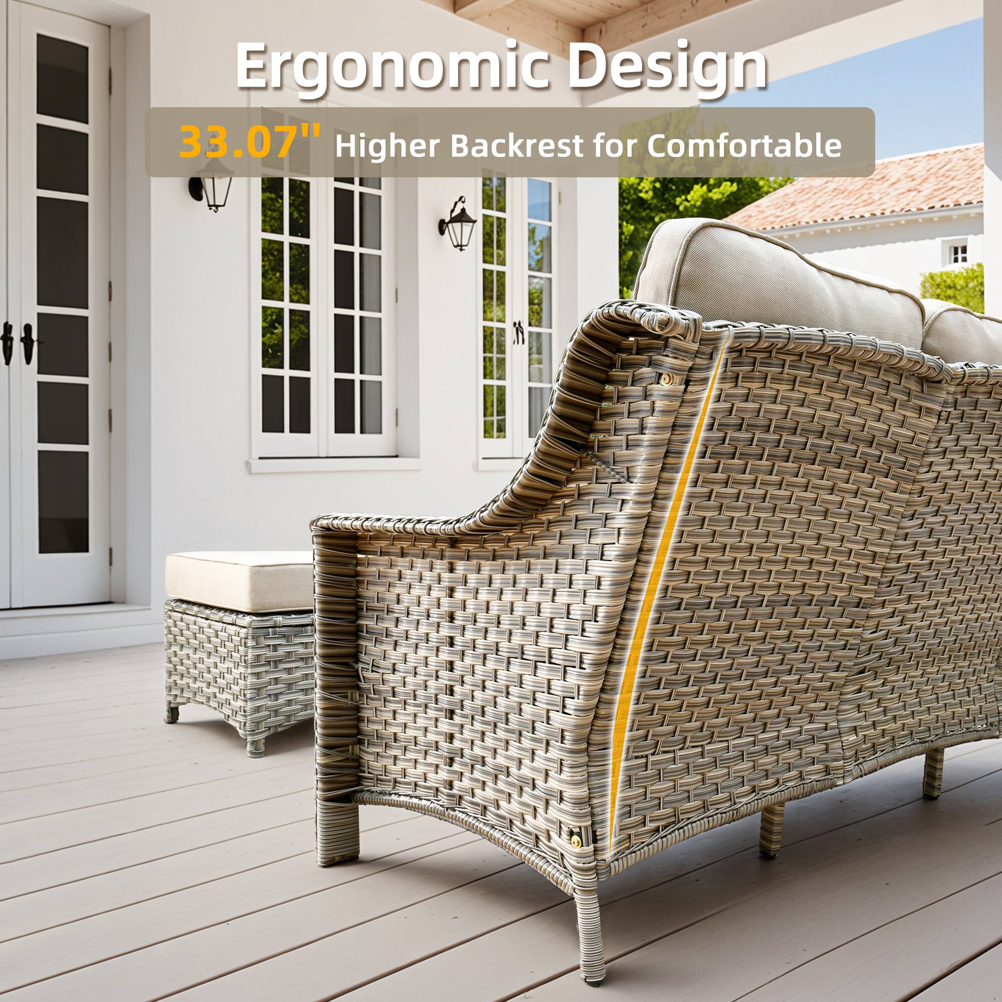 Ergonomic Design  
33.07" Higher Backrest for Comfortable