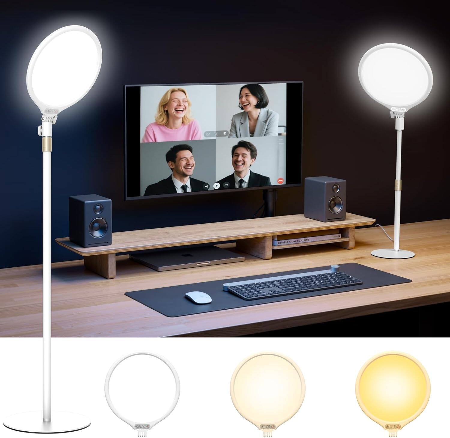 Front. PARKER SLATER - Eye-Safe 10.5" Desk Ring Light with Stand, 9 Brightness Levels, 3000–6000K LED Lamp for Zoom, Video Conferencing, Home O - WHITE.