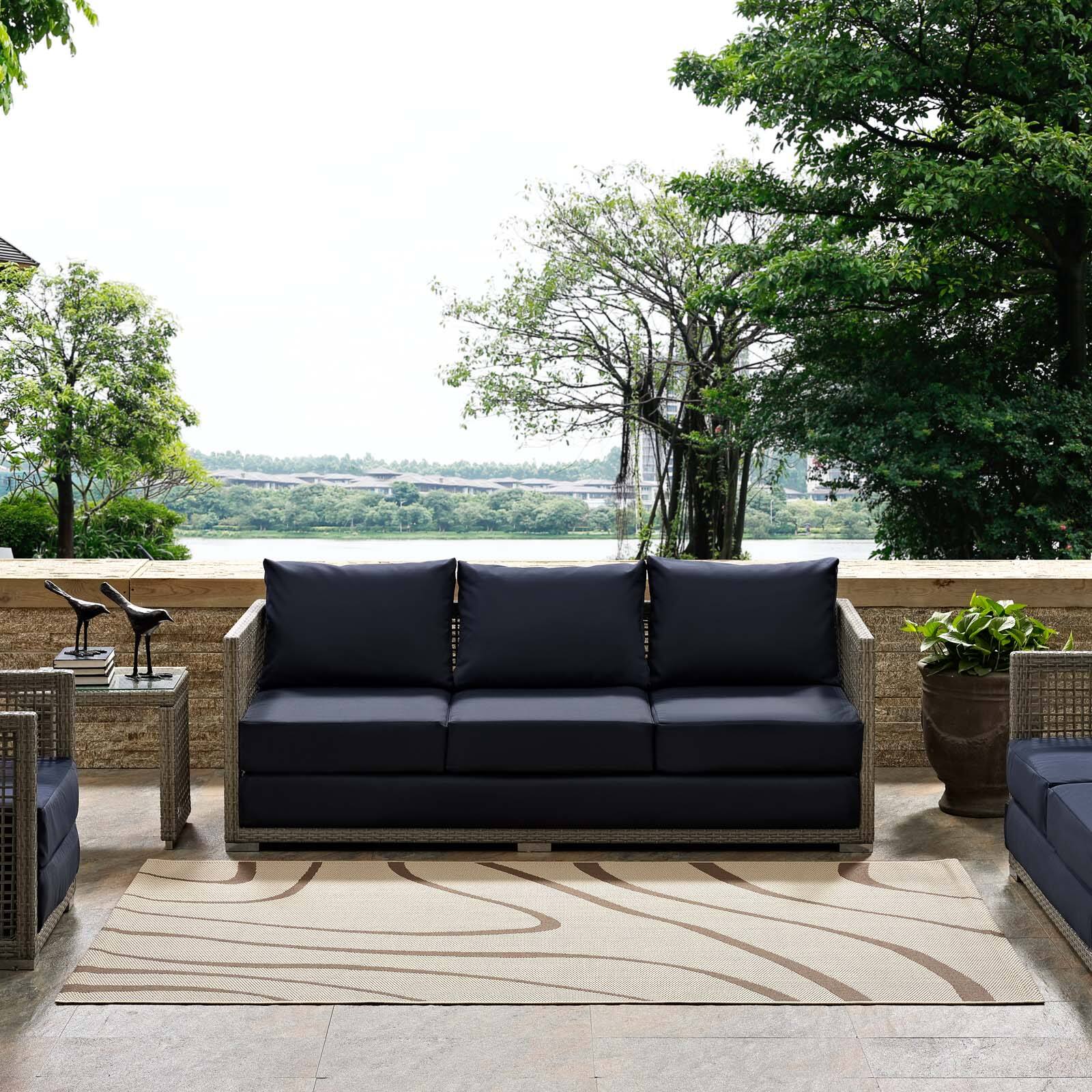 Left. Modway - Surge Swirl Abstract Indoor and Outdoor Area Rug - Light and Dark Beige.