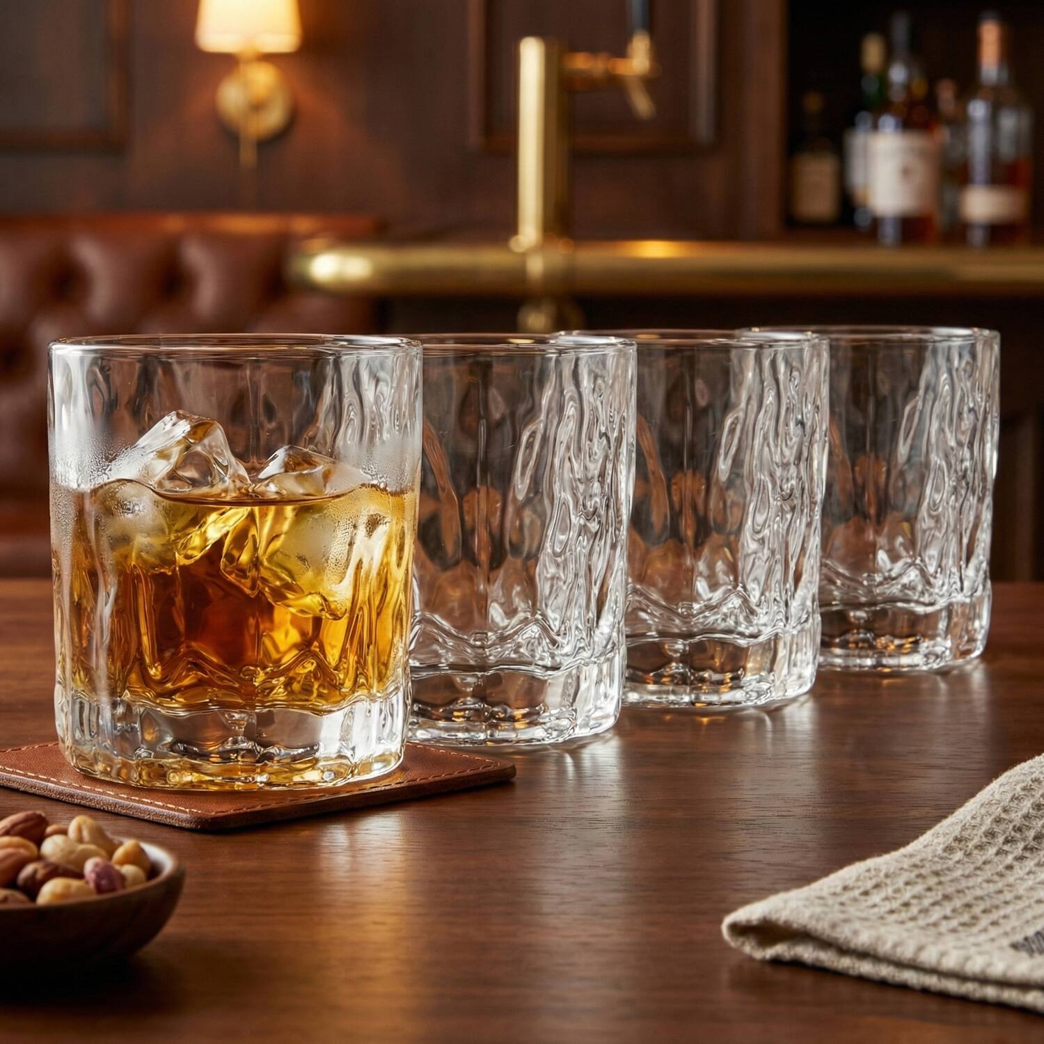 Left. Jay Import - Uptown Bar Set of 4 - 10oz. Rock Spinning Double Old Fashioned Glasses - Clear.