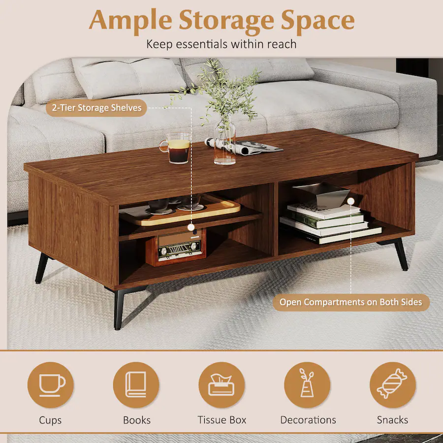 Costway 2 Tier Rectangular Center Table with Storage Shelves ...