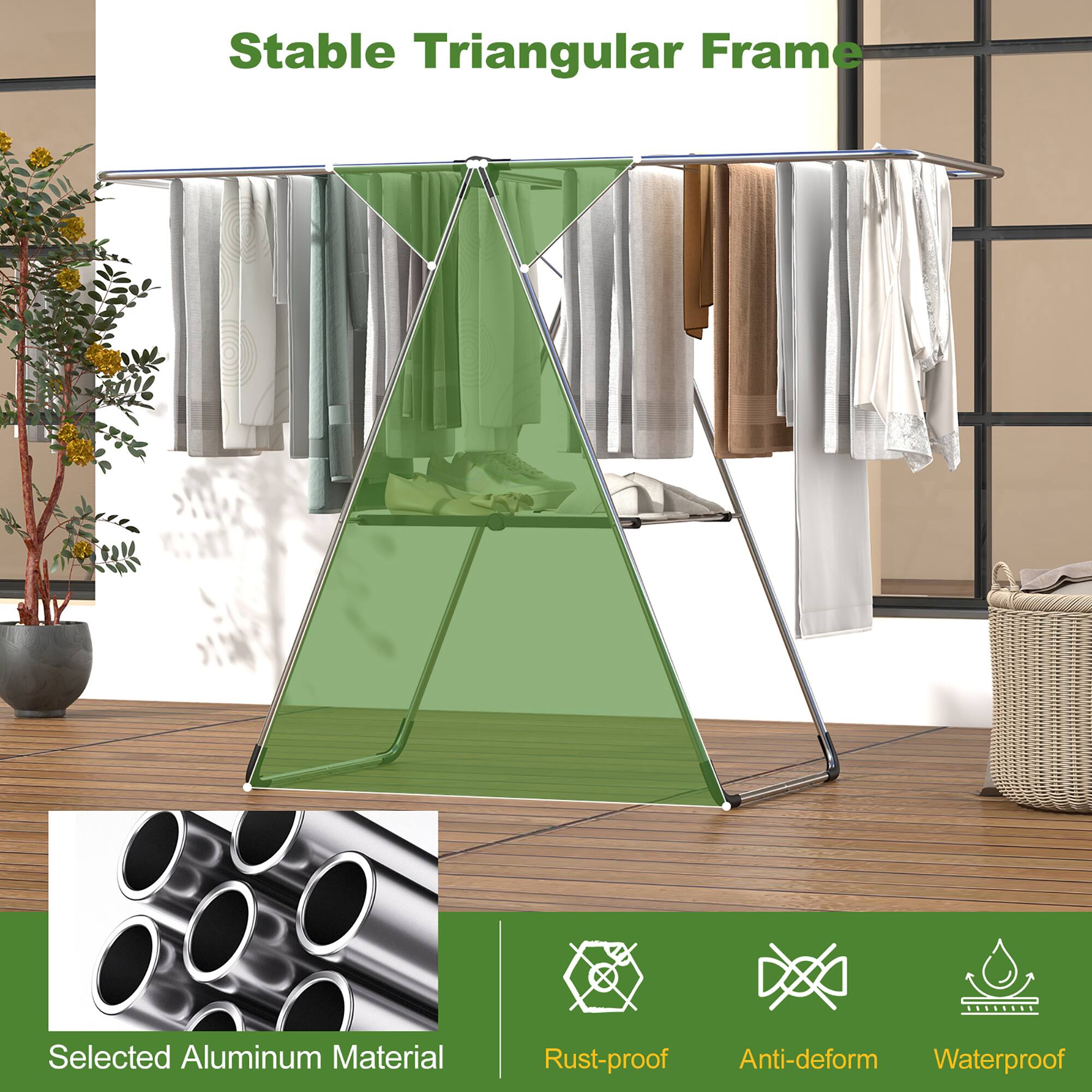 Stable Triangular Frame

Selected Aluminum Material

Rust-proof
Anti-deform
Waterproof
