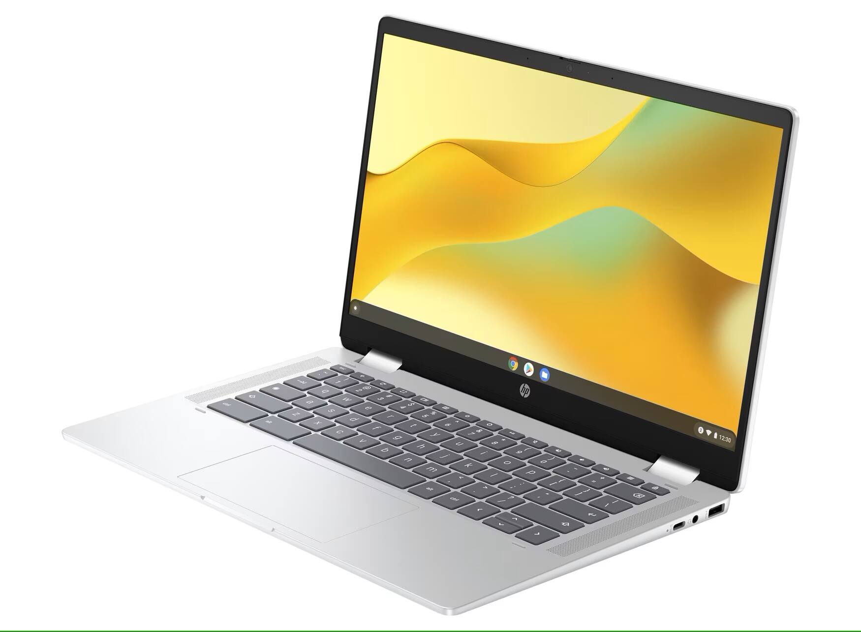 Alt View 2. HP - Chromebook x360 14b-cd0008ca 14" Touch Intel Processor N100 0.7 GHz up to 3.4 GHz 4GB RAM 128GB UFS Chrome OS - Silver.