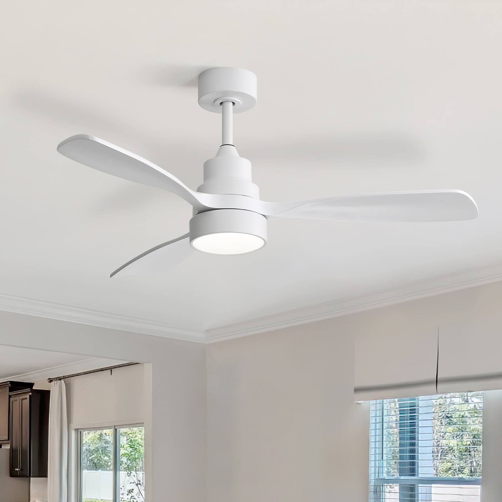 Front. Sofucor - 48 Inch Indoor Outdoor Ceiling Fans with LED Light & Remote Control 3 White Wood Blades Reversible DC Dimmable LED - White.