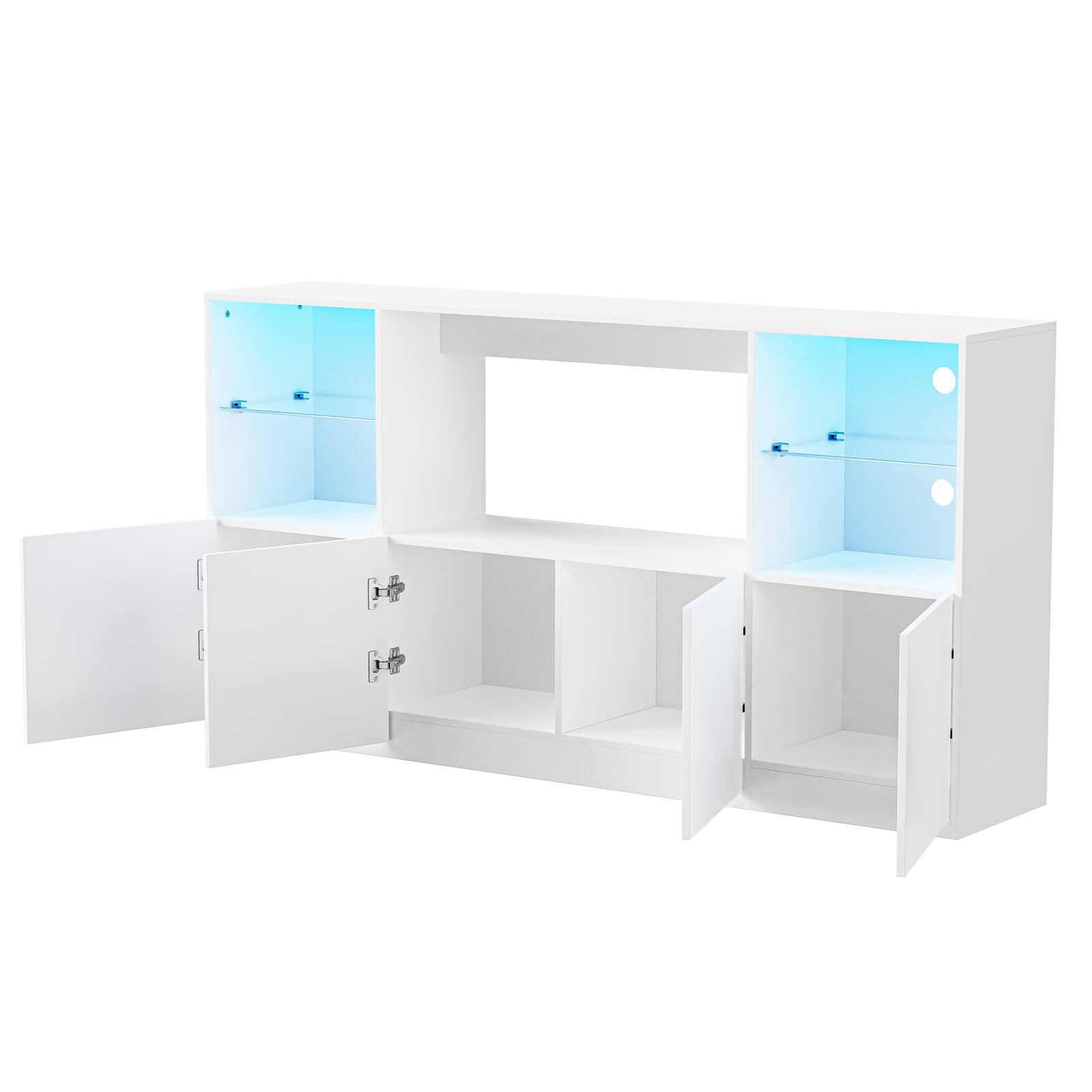 Back. Spaco - Spaco TV Stand for 75 Inch TVs, High Gloss Entertainment Center with LED Lights, Tempered Glass Shelves, Large Cabinet - White.