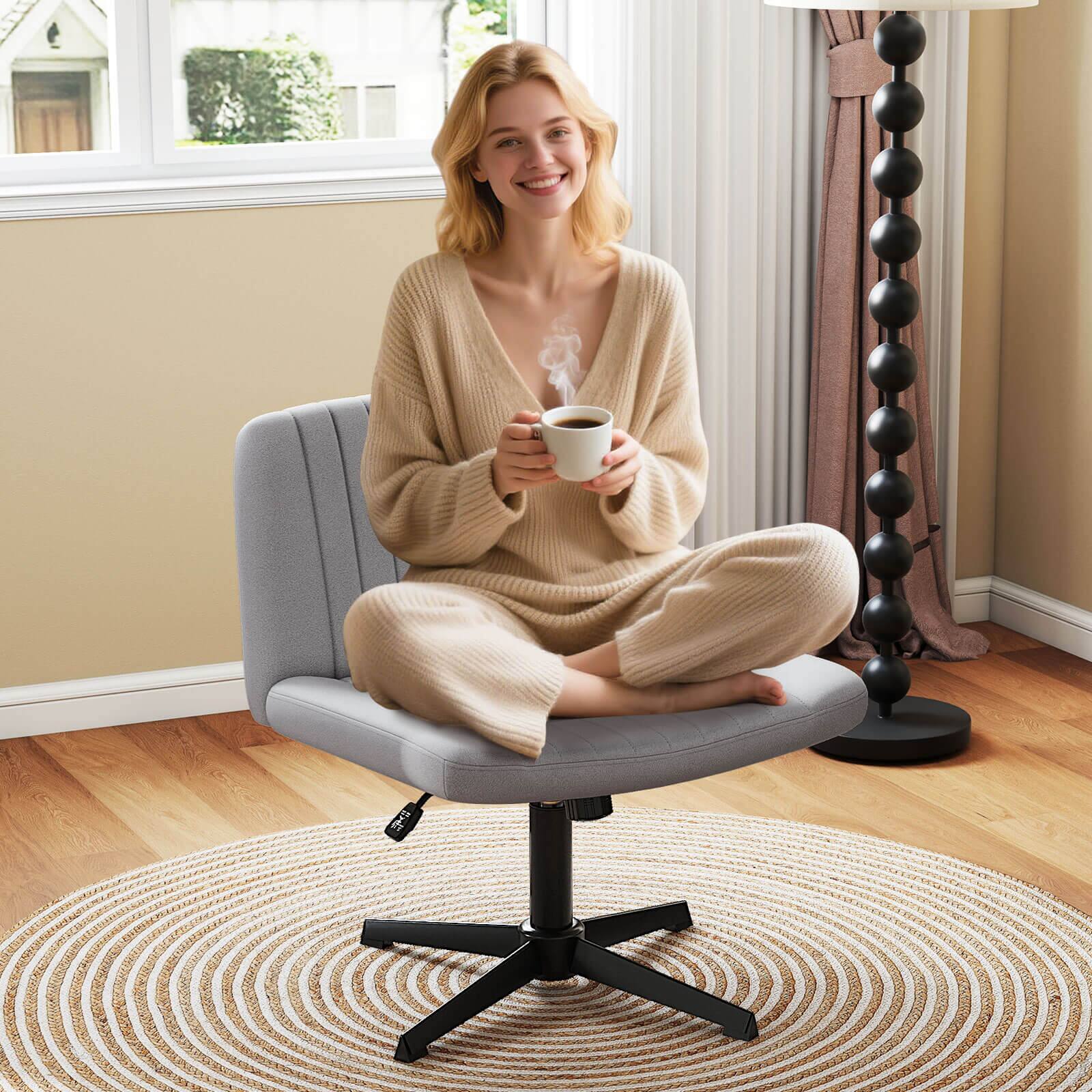 Alt View 3. Costway - Costway Criss Cross Chair No Wheels with Soft-Padded Wide Seat Adjustable Height Modern - Gray.