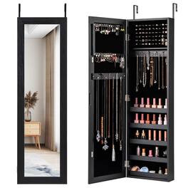Costway - Jewelry Cabinet Wall or Door Mounted Jewelry Armoire with Full-Length Mirror - Black