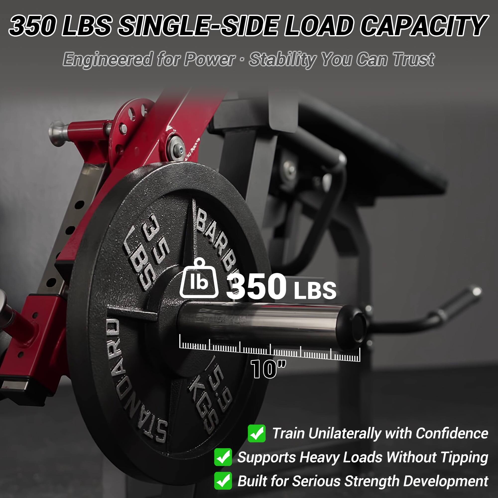 350 LBS SINGLE-SIDE LOAD CAPACITY Engineered for Power · Stability You Can Trust

LBS 350 LBS

10" STANDARD KGS 15.9

Train Unilaterally with Confidence

Supports Heavy Loads Without Tipping

Built for Serious Strength Development