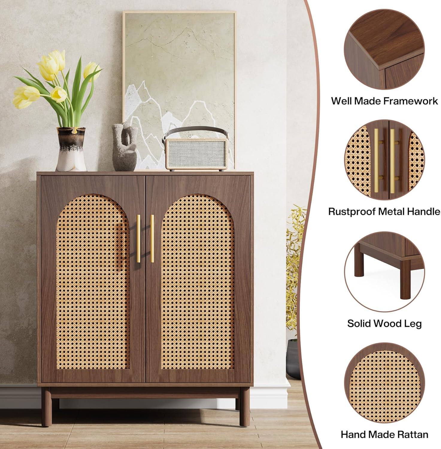 - Well Made Framework
- Rustproof Metal Handle
- Solid Wood Leg
- Hand Made Rattan