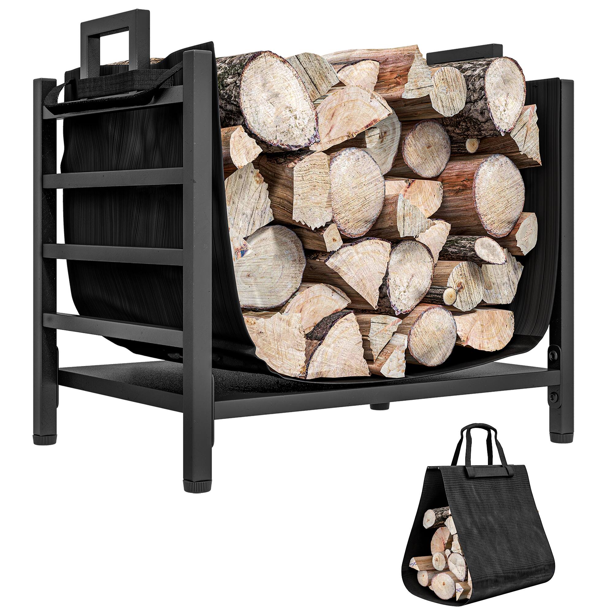 Front. Outsunny - Outsunny 19 Inch Firewood Rack Outdoor Indoor Firewood Holder with Removable Log Carrier - Black.