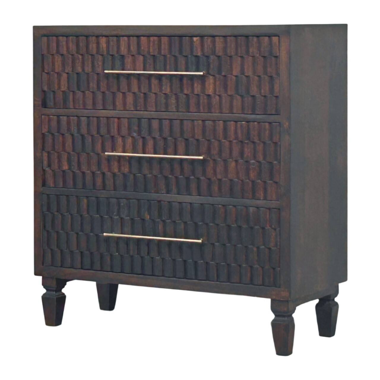 Left. Artisan Furniture - Artisan Furniture Solid Wood Cadiz Carved Drawer Chest, 3 Drawer - Brown.