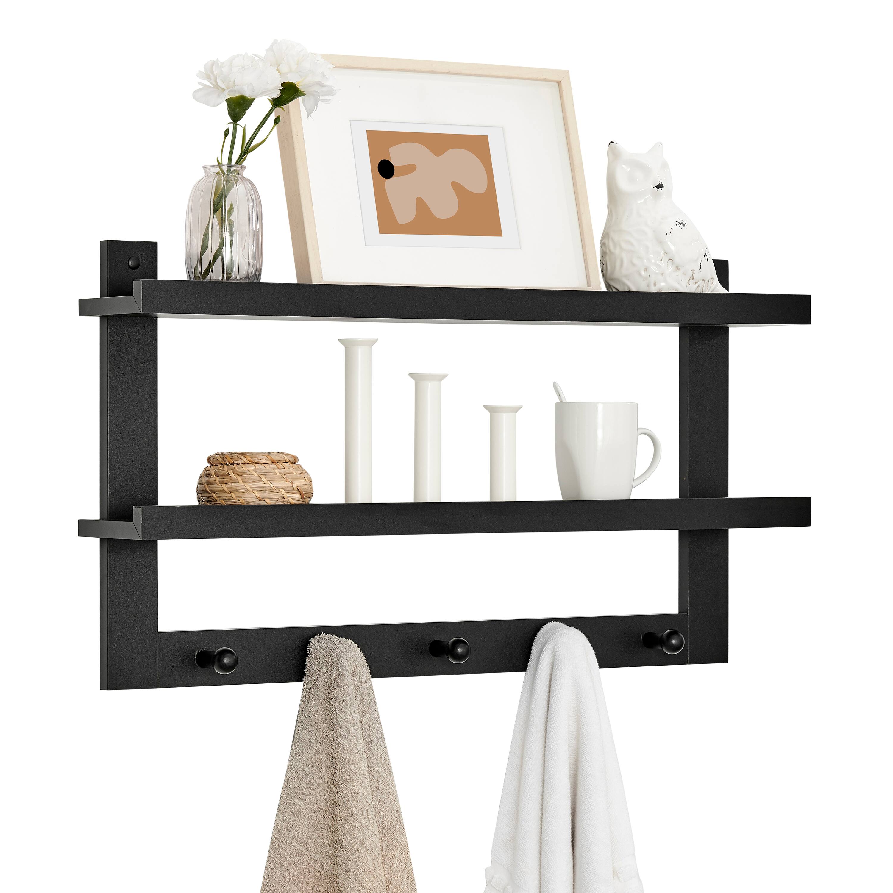 Alt View 7. Danya B - Two-Tier Ledge Shelf Wall Organizer with Five Hanging Hooks - Black - Black.