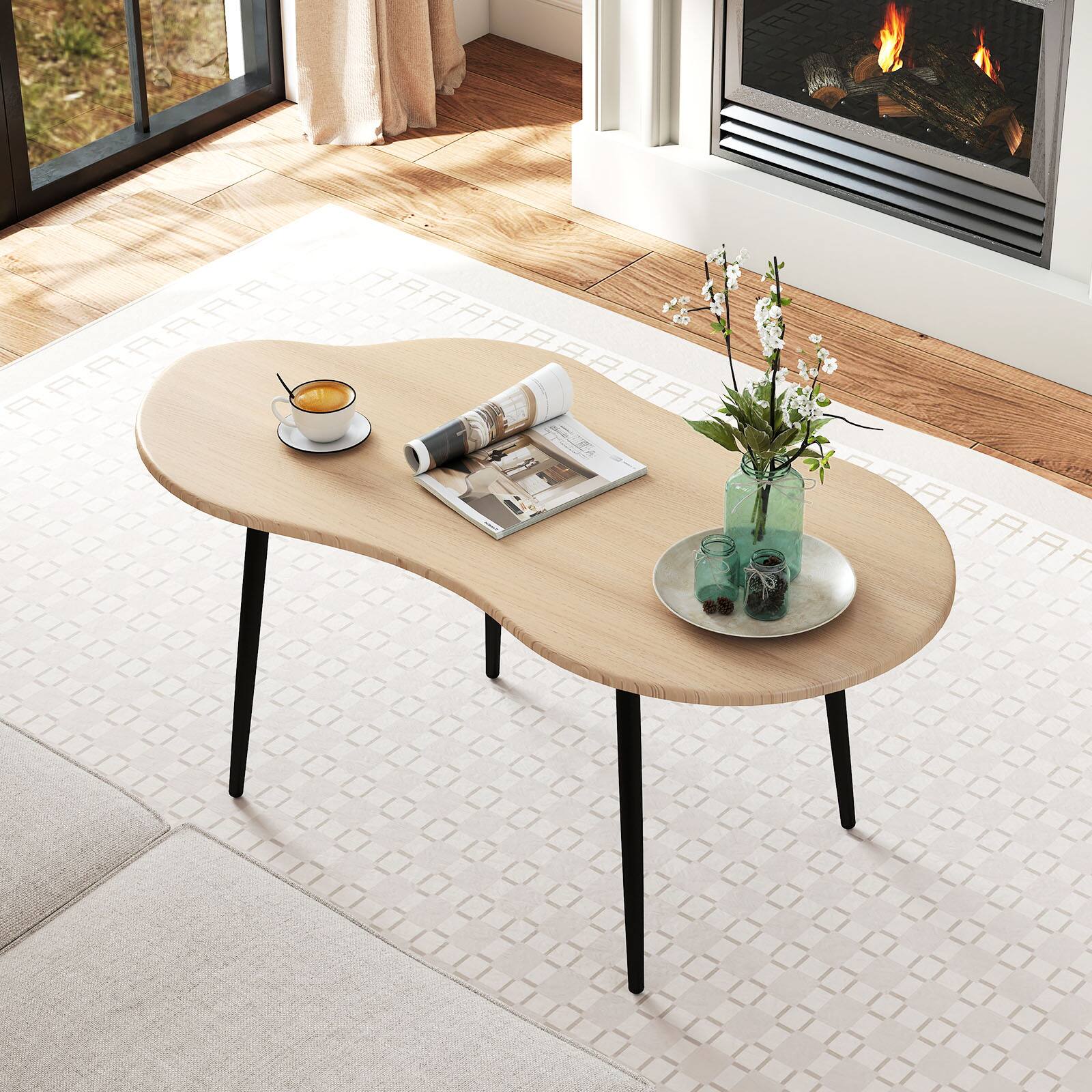 Alt View 5. Gymax - Gymax Cloud Shape Coffee TableIrregular Center Table w/ Metal FrameWooden Table Natural - Yellow.