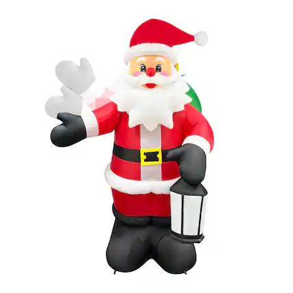 Front. GOOSH Inflatables - GOOSH 8.5FT Animated Waving Santa Inflatable with Lantern and LED Lights - Red.