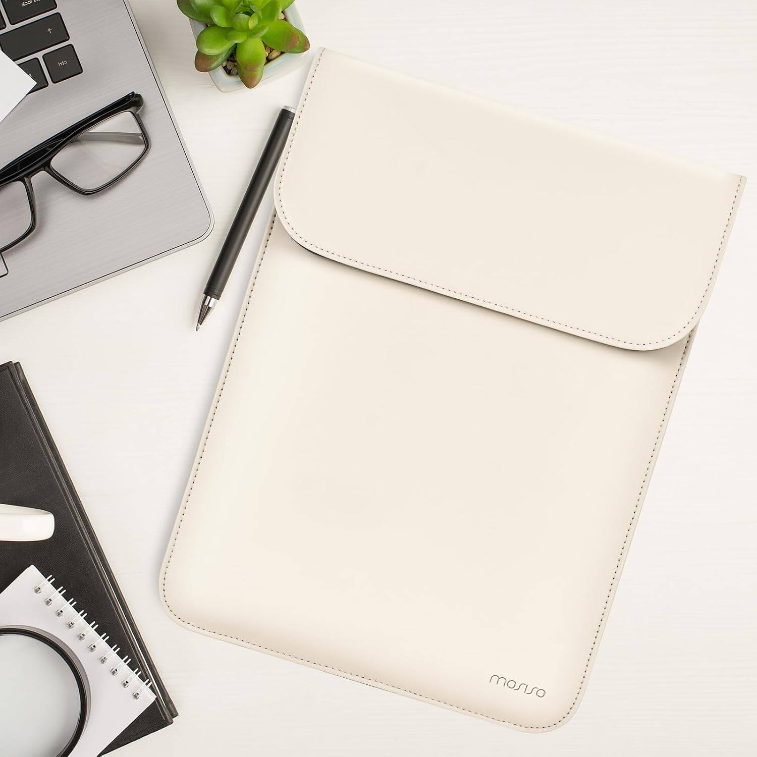 Alt View 3. mosiso - Faux Suede Leather Laptop Sleeve Case 13.3 Inch with Accessory Pouch for MacBook Neo 13 / Air Pro 13 14 M5 M4 M3 M2 M1 - Beige.