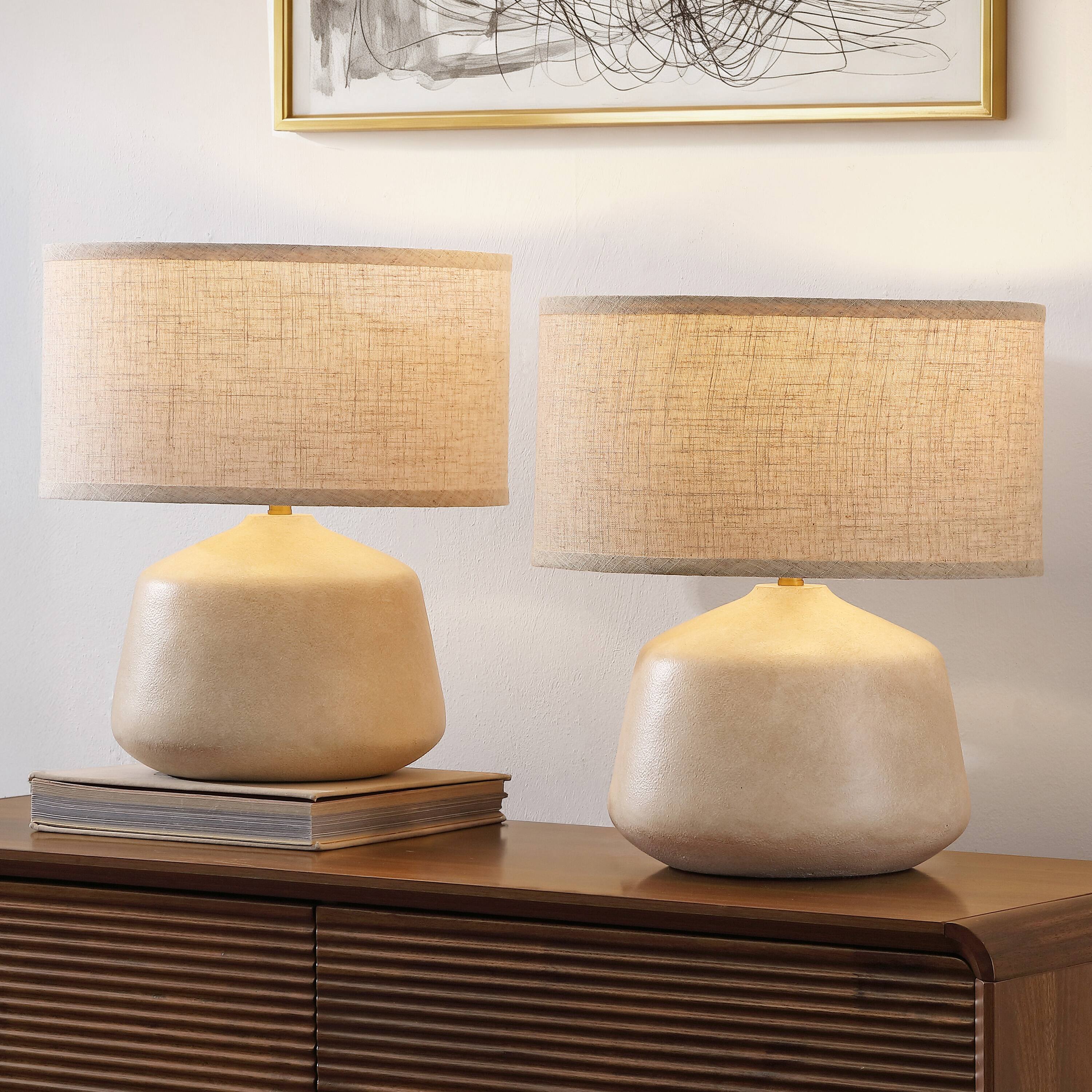Alt View 1. Jonathan Y - Mikel 17.3 in. Organic Modern Tapered Sculptural Textured Ceramic-Look Resin LED Table Lamp, Cream (Set of 2) - Cream.