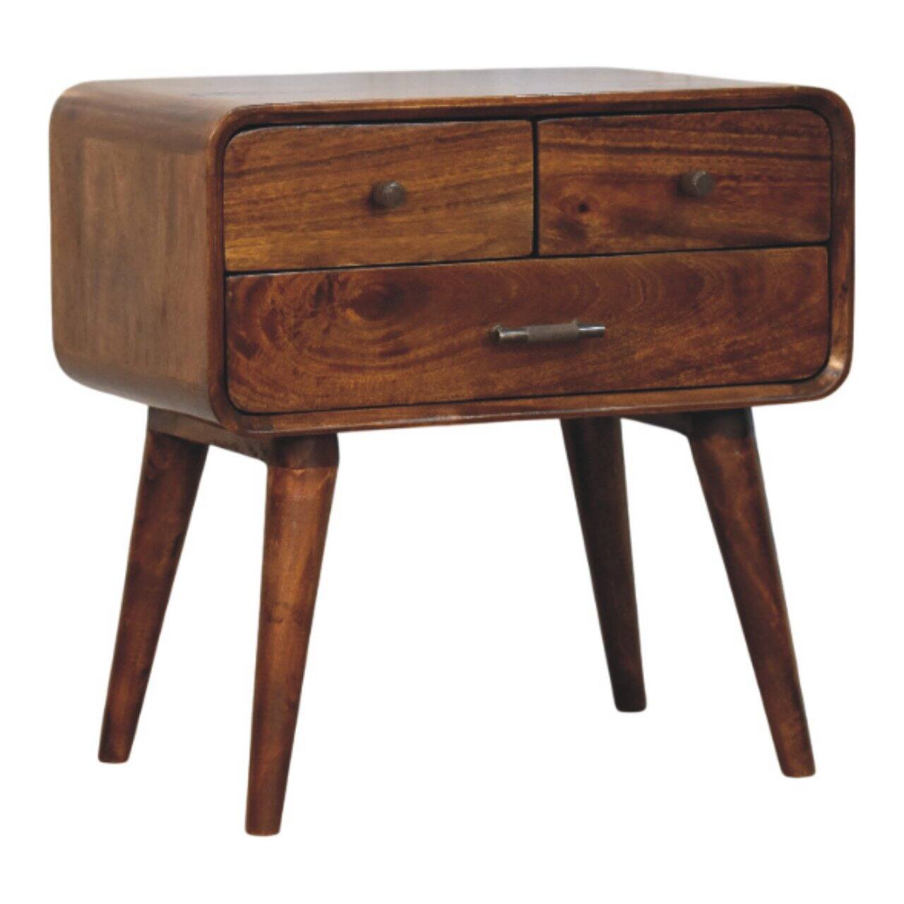 Angle. Artisan Furniture - Artisan Furniture Solid Wood Avora 3-Drawer Chestnut Nightstand, Nordic Legs, Brown - Brown.