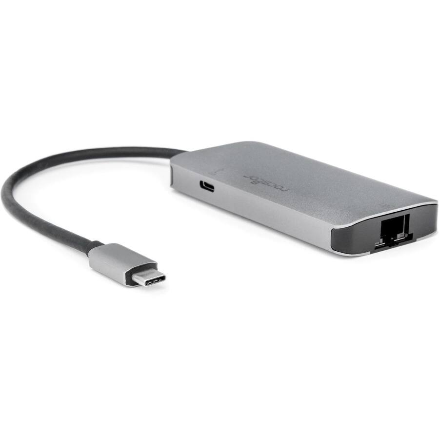 Alt View 1. Rocstor - Rocstor Premium USB-C Hub with USB-A, Gigabit Ethernet & USB-C 100W PD - USB 3.0 Type C - External - 4 USB Port(s) - 1 N - Gray Aluminum.