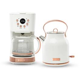 Haden - 12 Cup Coffee Maker & Heritage 1.7 Liter Electric Kettle, Ivory & Copper - Ivory, Copper