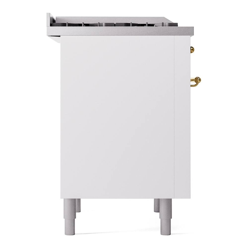 Alt View 5. ILVE - ILVE Nostalgie II 36 inch Dual Fuel Range with 6 Burners and Griddle (Natural Gas, Triple Glass Door, White, Brass) - White.