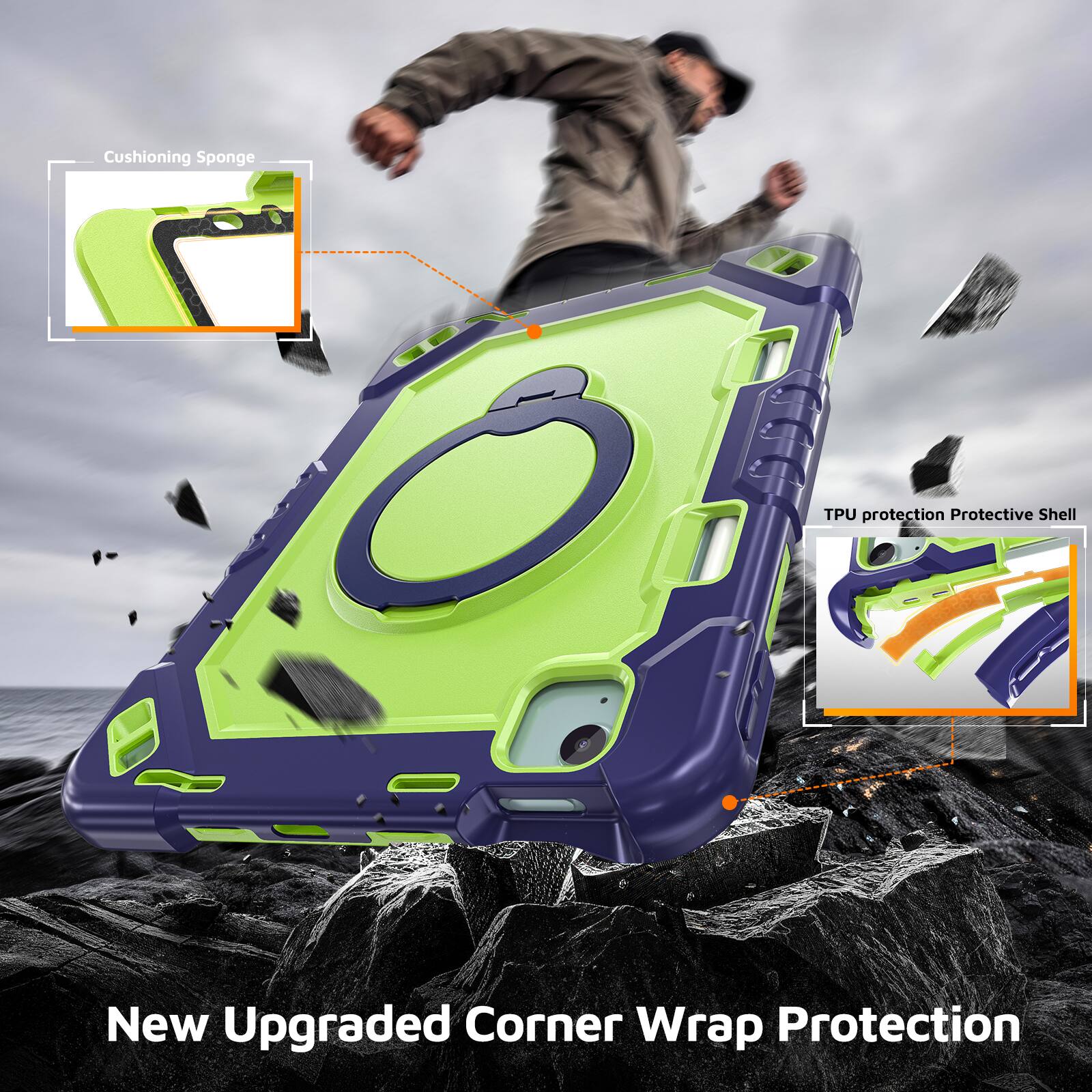 Cushioning Sponge  
TPU protection Protective Shell  
New Upgraded Corner Wrap Protection