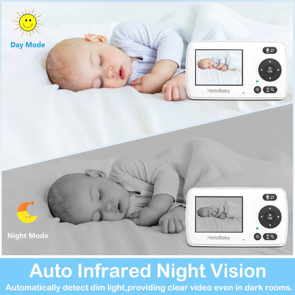 Day Mode HelloBaby - Night Mode HelloBaby Auto Infrared Night Vision Automatically detect dim light, providing clear video even in dark rooms.