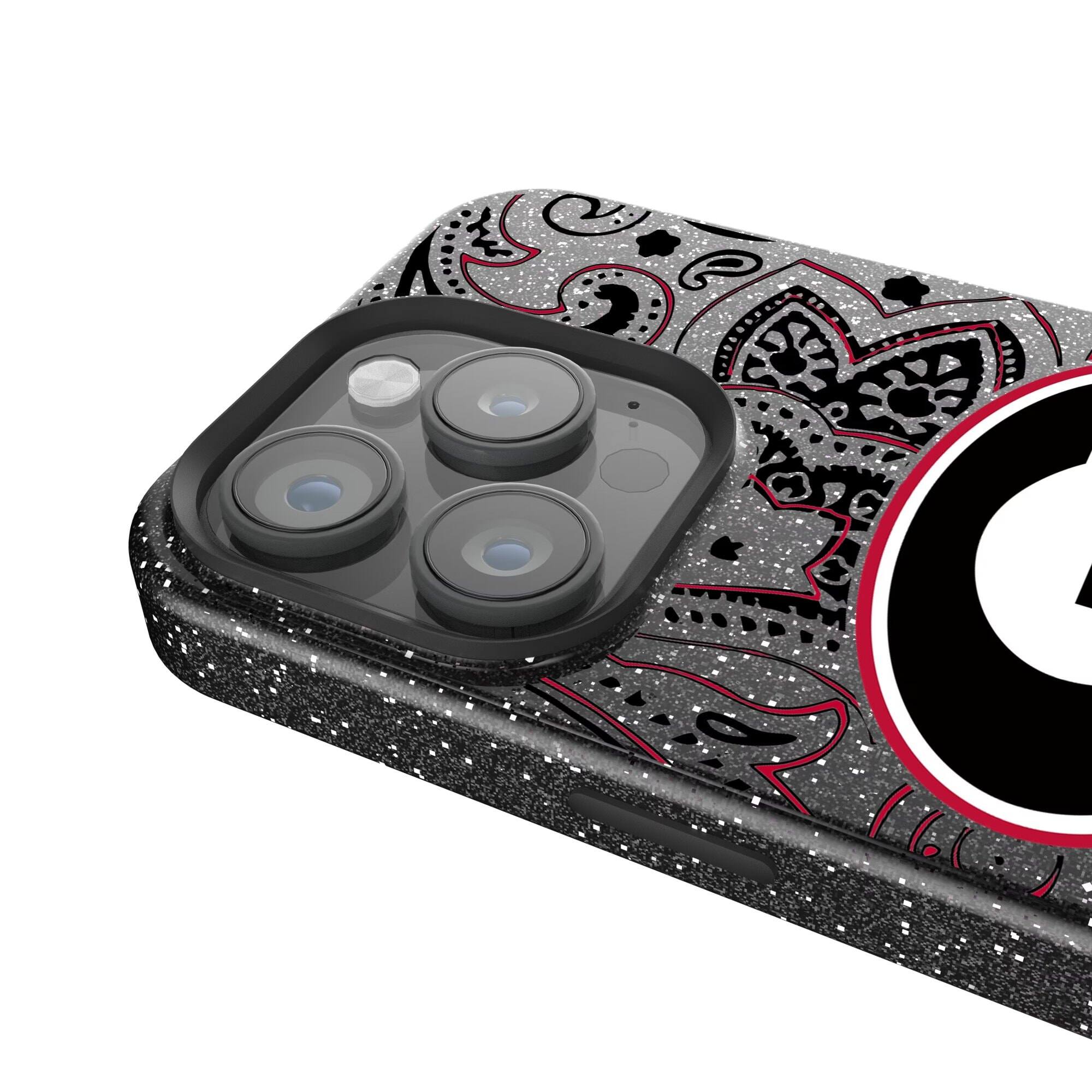 Alt View 3. Keyscaper - Georgia Bulldogs Paisley Bling iPhone Case - 16 Pro Max - Black.