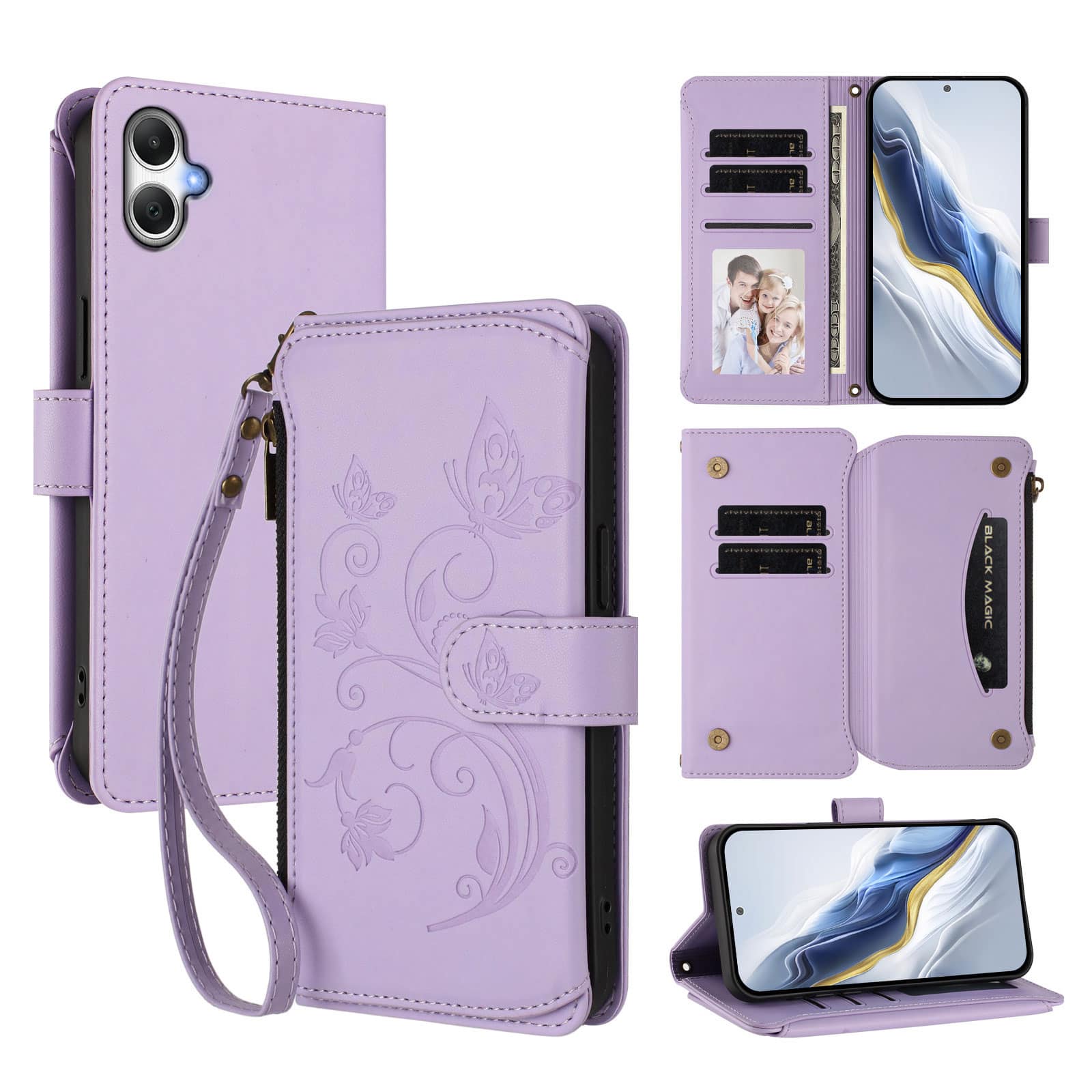 Dteck - Crossbody Wallet Case for Samsung Galaxy A07,Embossed Butterfly Flower Folio PU Leather Cover with Zipper Pocket+Strap - Purple price history on PriceWatchPro