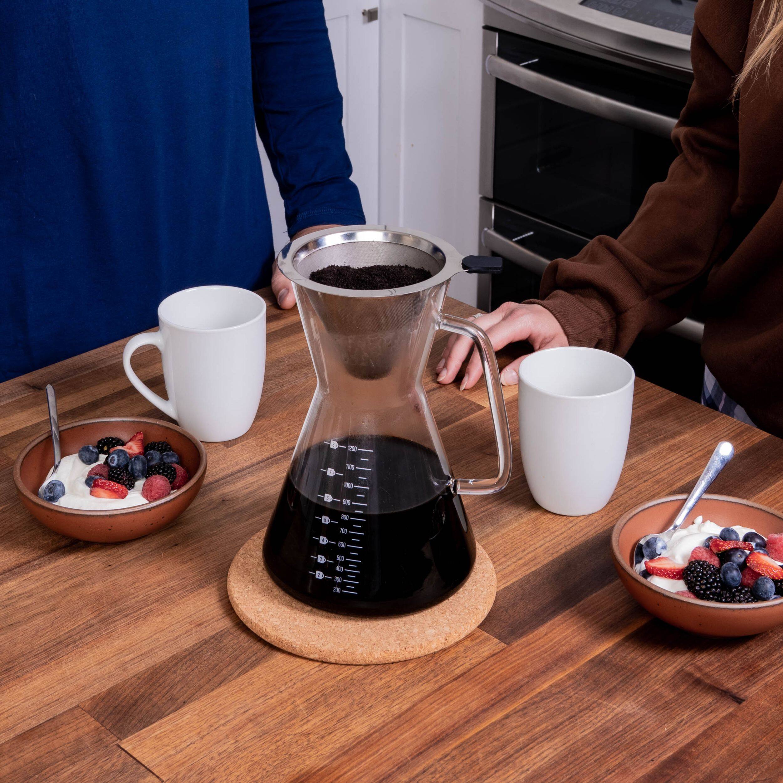 Alt View 1. Escali - London Sip Glass Pour Over Carafe w/ Reusable Filter, 1200ml - Clear.