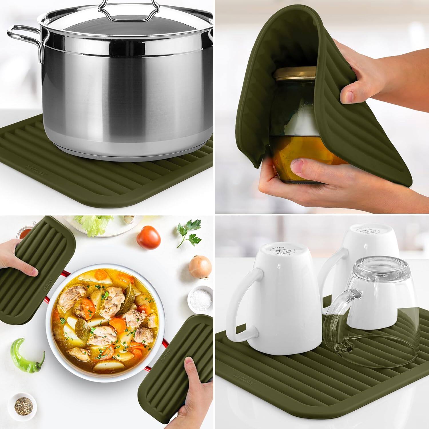 Alt View 1. Zulay Kitchen - Zulay Kitchen 2-Pack 9"x12" Silicone Trivets for Hot Pots & Pans - Olive Green.