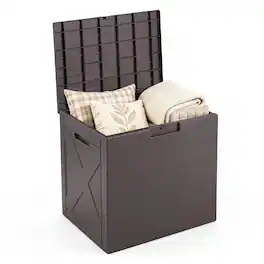 Costway - Outdoor Deck Box, 25 Gallon Storage Bin with Lid, Carry Handles & Lock Hole - Brown