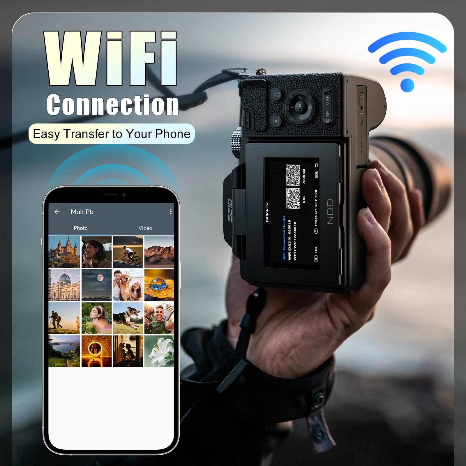 WiFi Connection  
Easy Transfer to Your Phone

MEN DISH  
MultiPb Photo  
Video  
5210  
[CH]AUTO  
Freada WET  
086919 8:4018 win  
2345678 PWB UMAS  
CHECK SPC_38  
Em UFIKEY Fress OK  
NBD