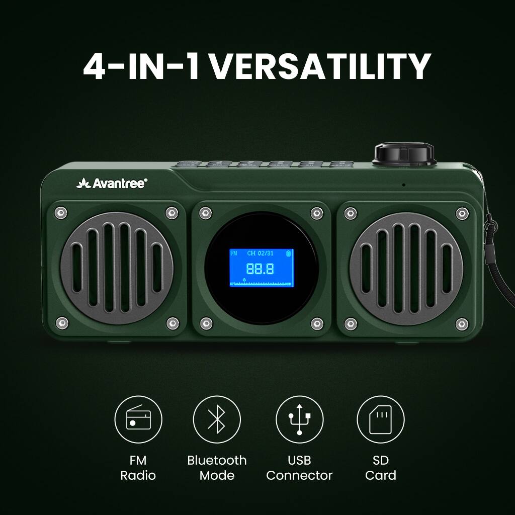 Left. Avantree - Boombyte - Portable Digital FM Radio with Bluetooth Speaker, Superb Sound, Metal Finish.
