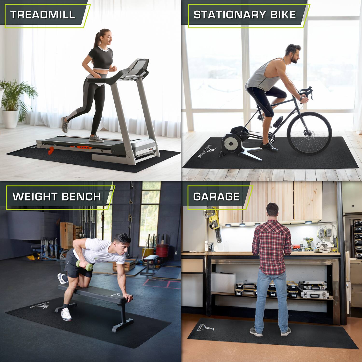 TREADMILL, STATIONARY BIKE, WEIGHT BENCH, GARAGE
