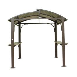 Boyel Living - 8x5 FT Grill Gazebo Double Galvanized Steel Roof with 2 Side Shelves and Bottle Opener - Brown