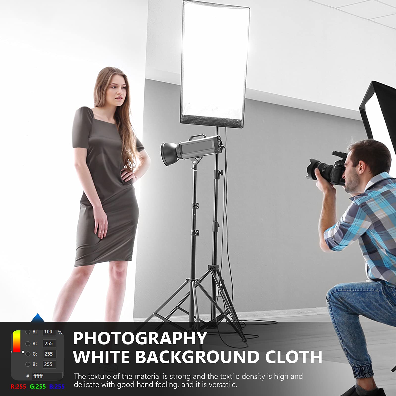 H: 100 R: 255 PHOTOGRAPHY WHITE BACKGROUND CLOTH G: 255 B: 255

The texture of the material is strong and the textile density is high and delicate with good hand feeling, and it is versatile.